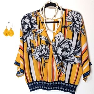 Mustard Yellow Floral and Stripe Top